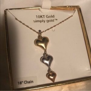 10k gold & sterling silver triple heart necklace